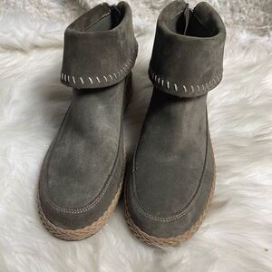 UGG Varney Slate Gray leather suede Moccasins Ankle Boots Back zipper SZ11